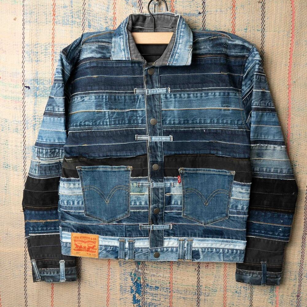 Custom Upcycled levis denim jacket , One of One Rework Small